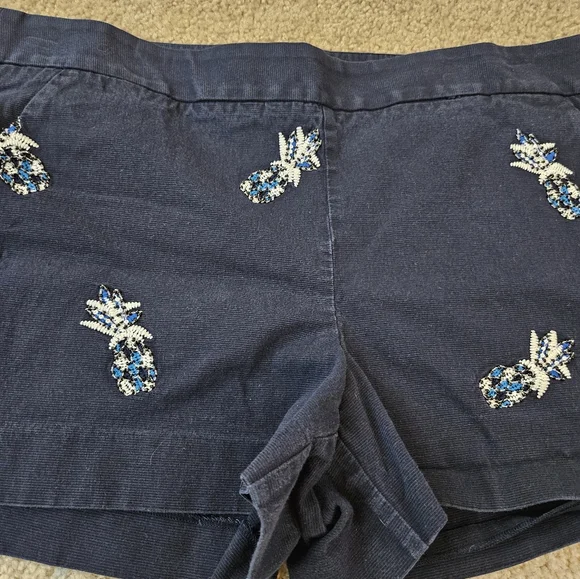 Loft Navy Pineapple Embroidered Beaded Women's Shorts Size 14 - Picture 3 of 12